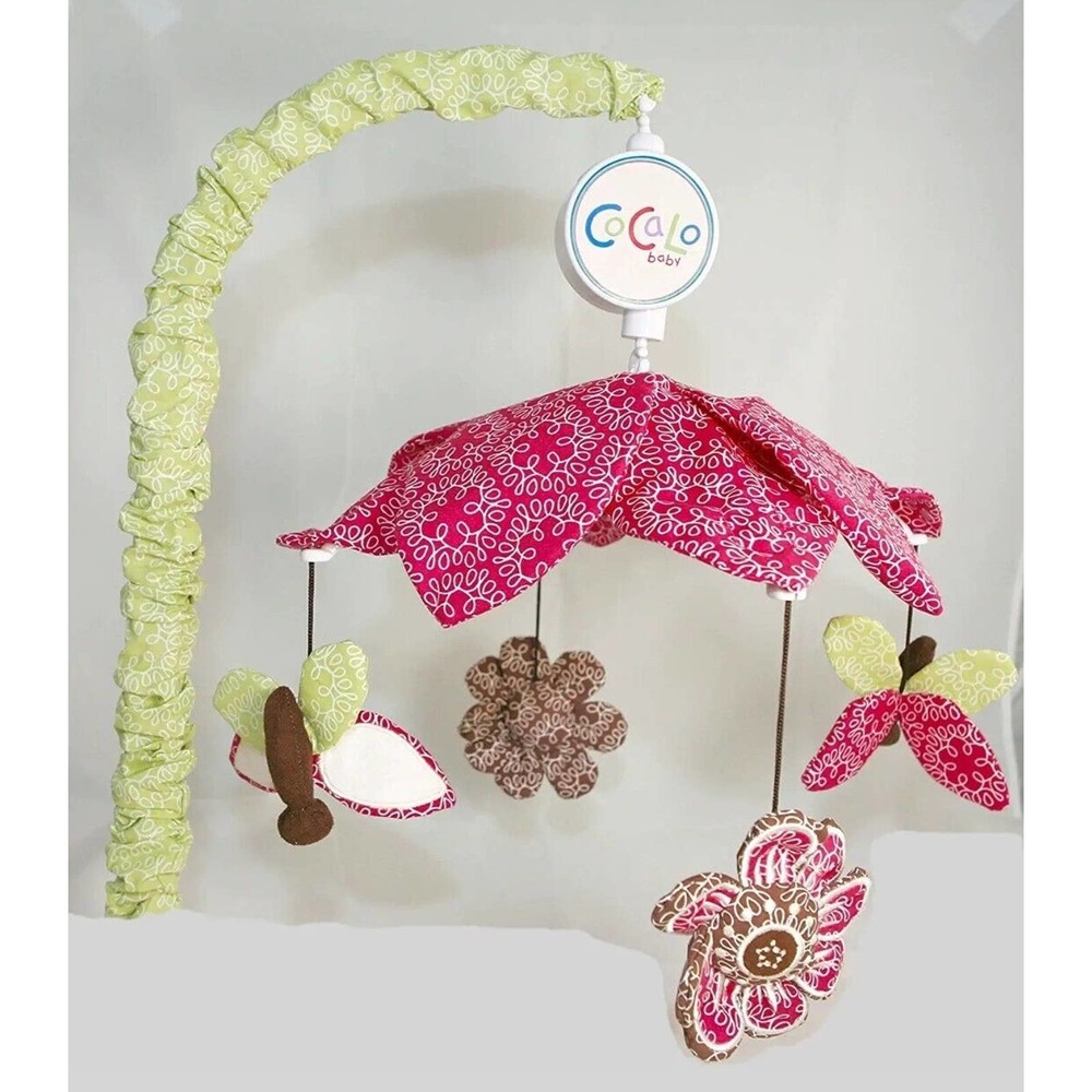 NOS Cocalo TAFFY Baby Pink Nursery Mobile Floral Butterfly Musical Lullaby HTF